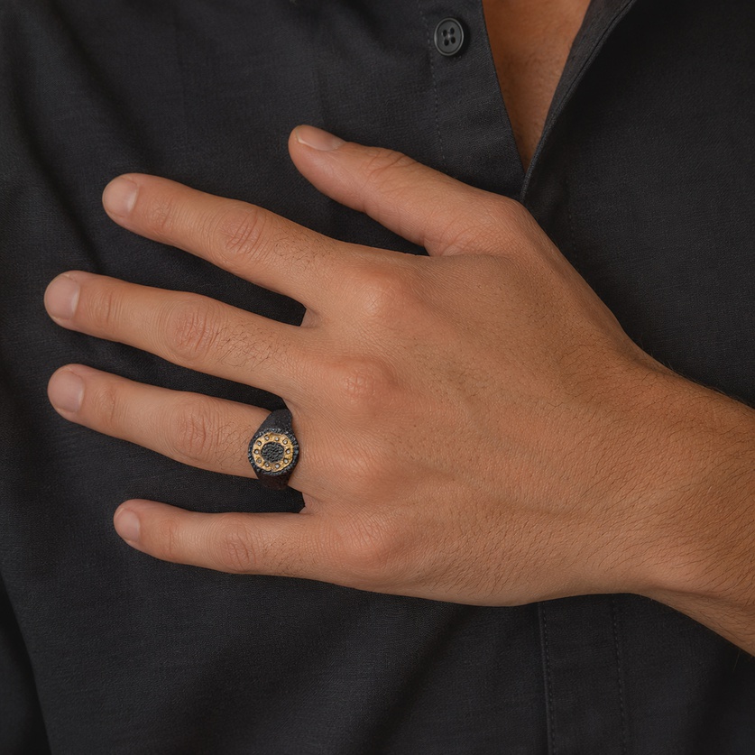 Oxidized Silver & Gold Ring with Diamonds