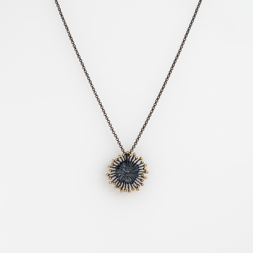 Delicate Silver “Sea Urchin” Pendant with Gold Inlay