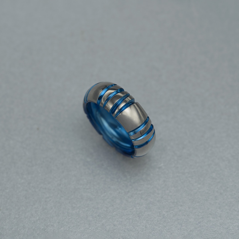 Striking Ring in Gray & Blue Titanium
