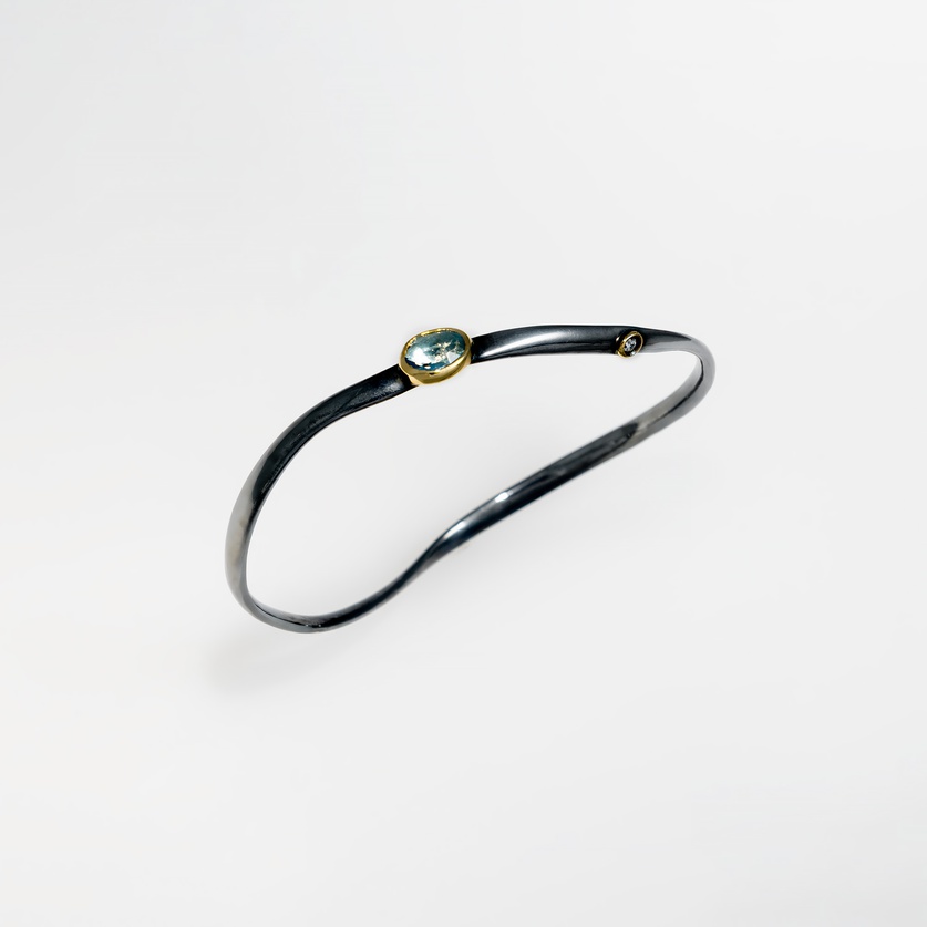 Silver and Gold Bracelet with Aquamarine & Diamond