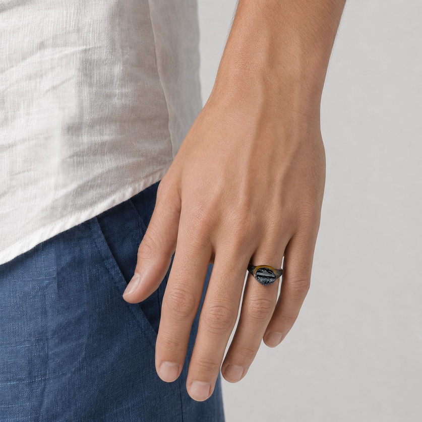 Ring with Textured Surface in Silver & Gold