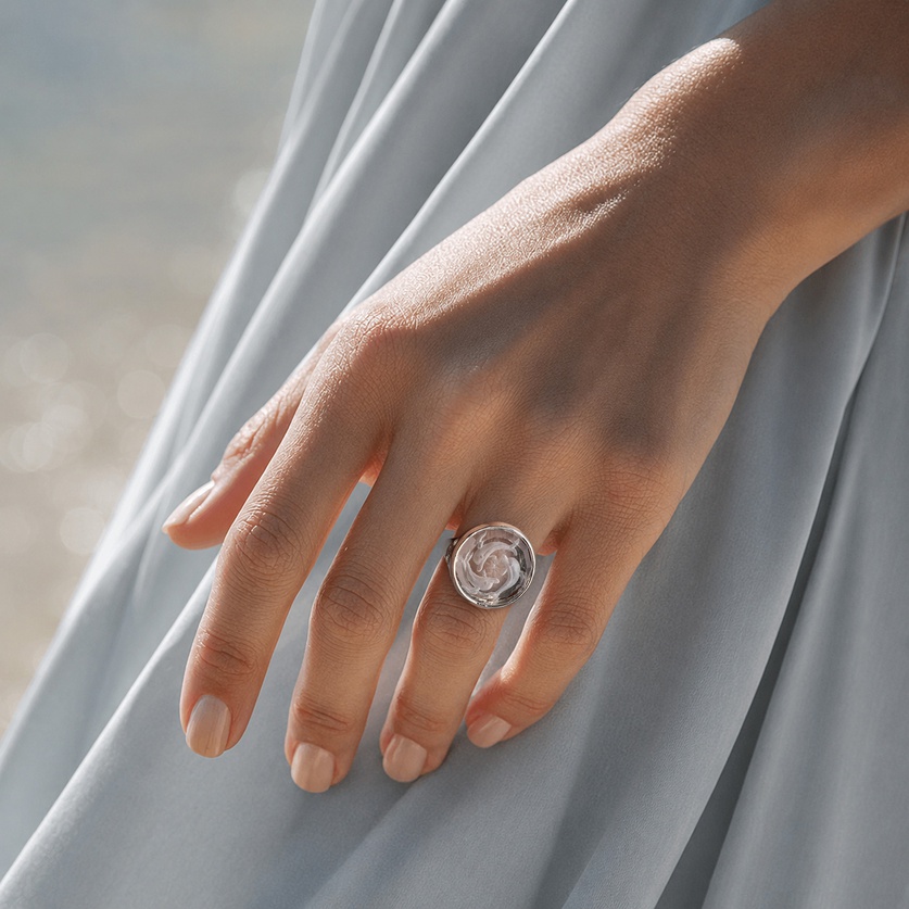 Ring with Dolphin Design on Engraved Quartz