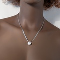 Silver necklace with freshwater pearl and quadruple chain