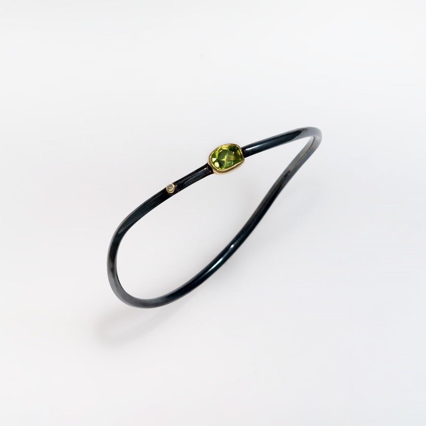 Silver and Gold Bracelet with Peridot & Diamond