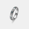 Women's Tantalum Wedding Ring With Geometric Pattern & Blue Diamonds