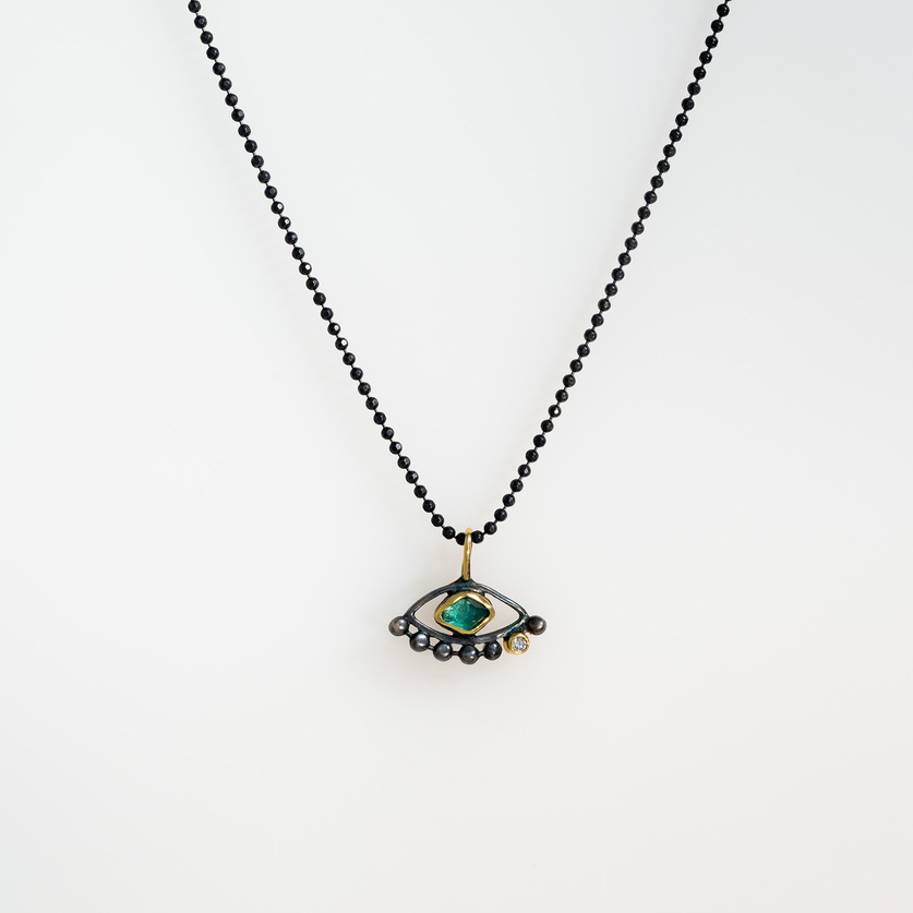 Silver & Gold Pendant with Green Tourmaline & Diamond