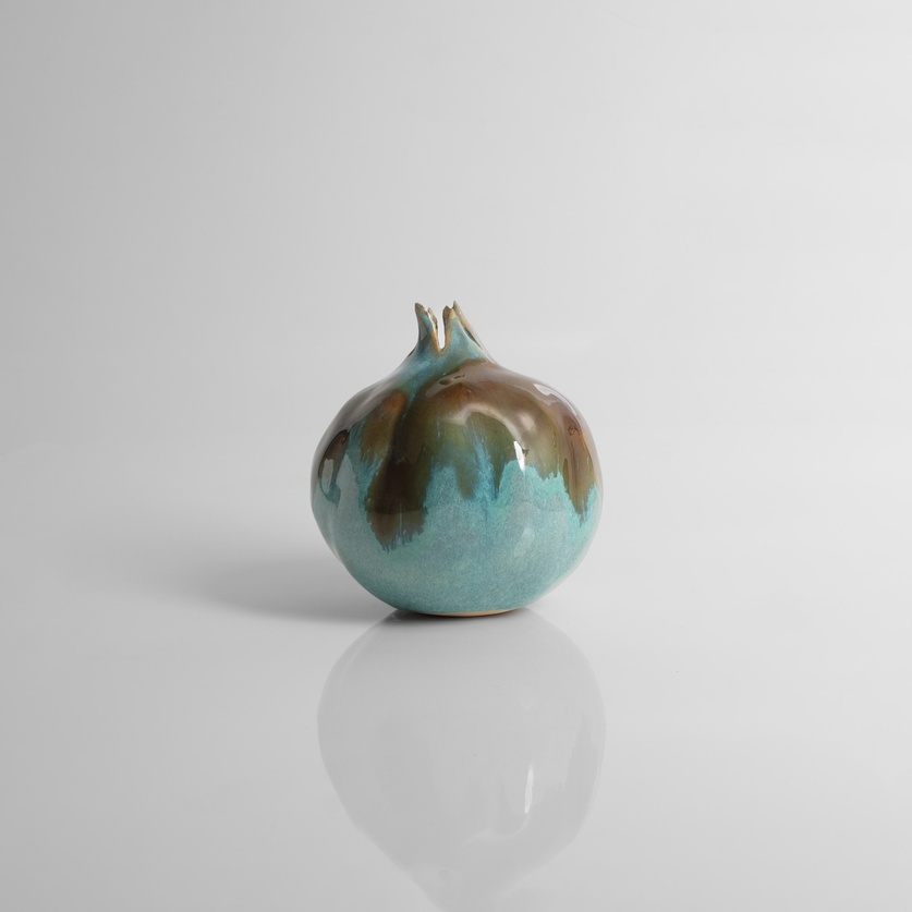 Turquoise-green glazed pomegranate (large size)