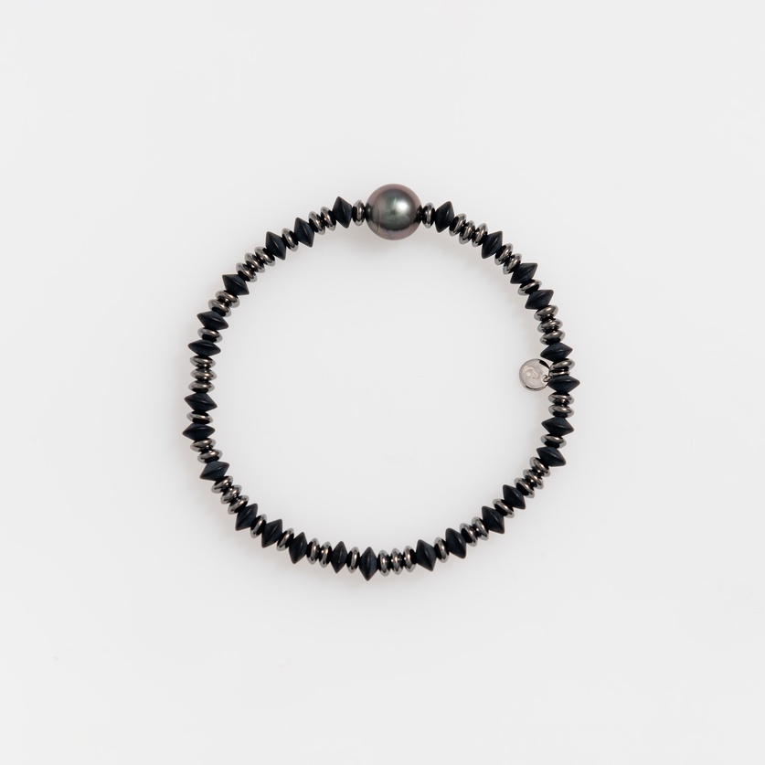 Silver and Onyx Bracelet with Tahitian Pearl