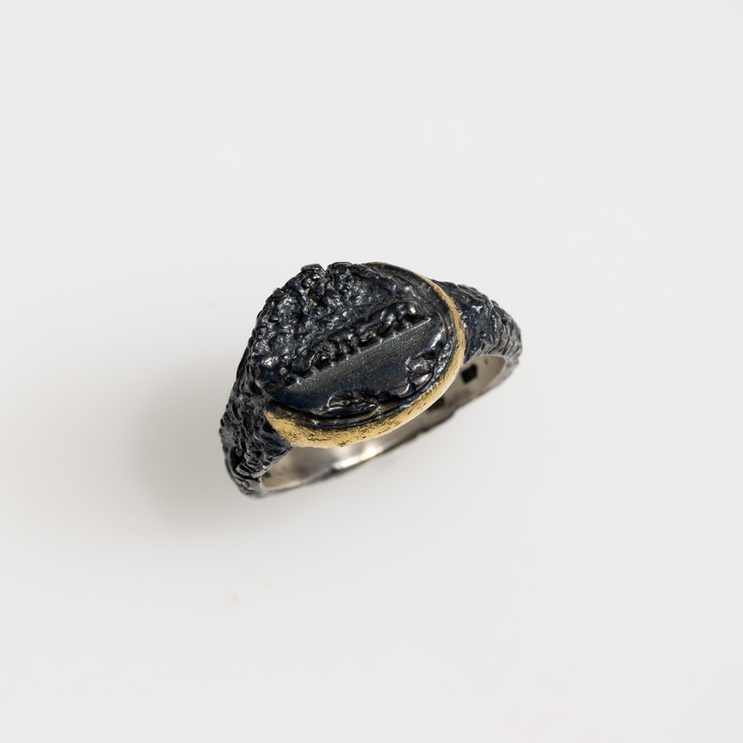 Ring with Textured Surface in Silver & Gold