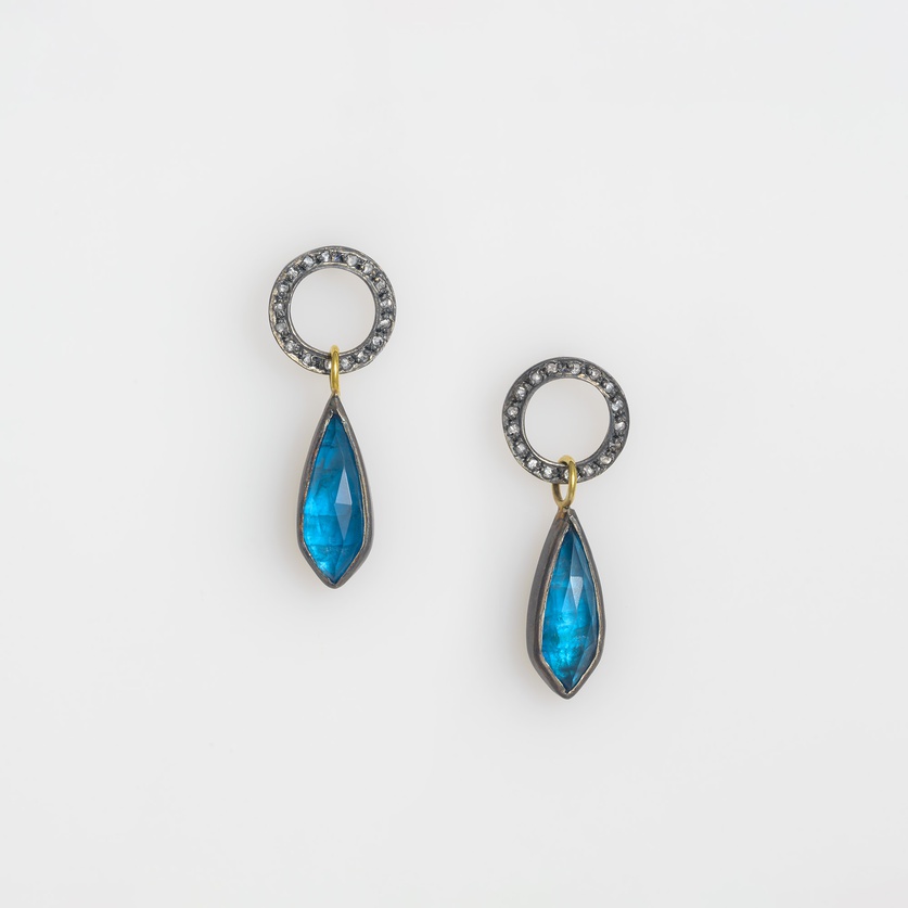 Earrings with doublet apatite stone and diamonds