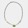 Distinctive Silver and Gold Necklace With Green Tourmaline