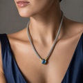 Exquisite Necklace with Blue Topaz & Stainless Steel Mesh Cord