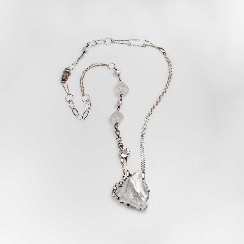 One-of-a-kind necklace with quartz, topaz and pearls