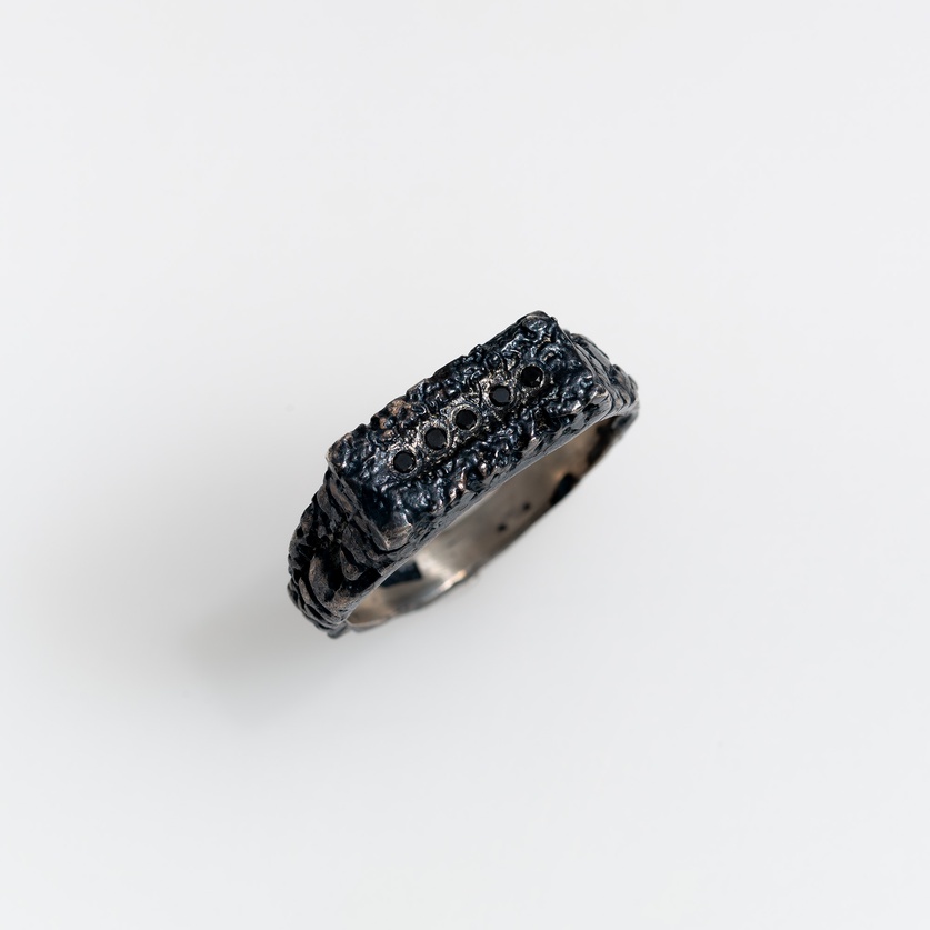 Silver Ring with Black Diamonds