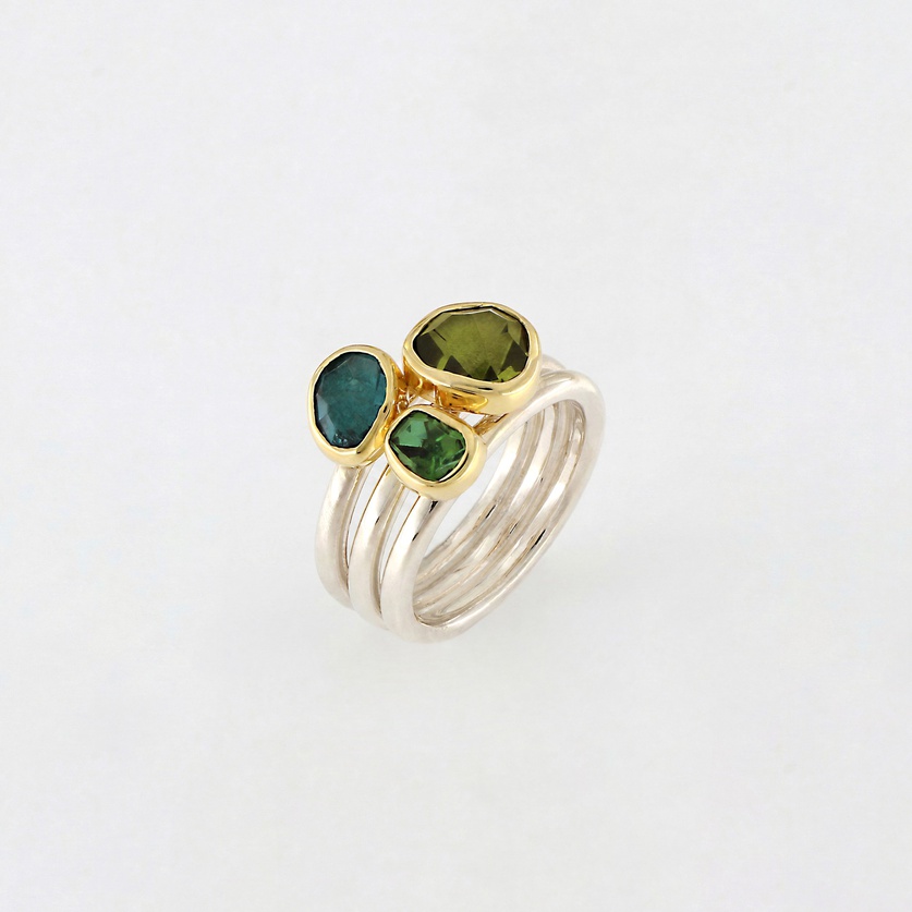 Exquisite Ring With Green Tourmaline, Blue Tourmaline & Peridot