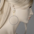 Long sleek double hoops in gold and oxidized silver
