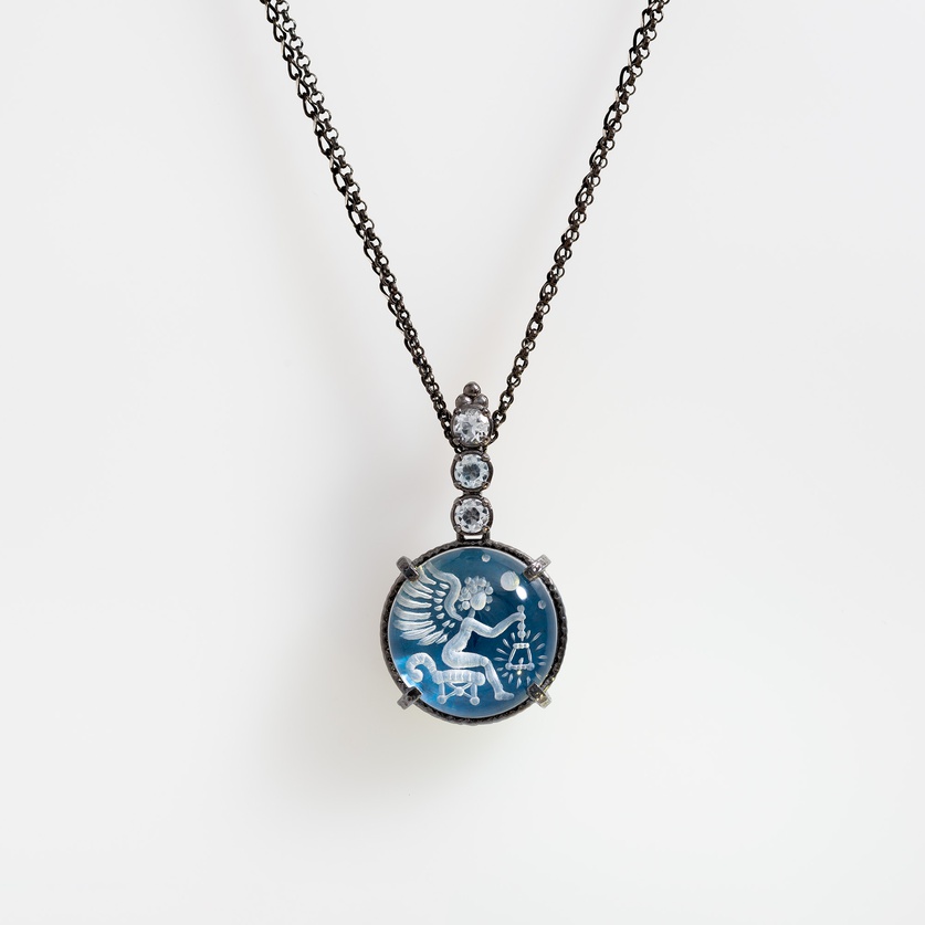 "Eros" Necklace with engraved quartz & topaz