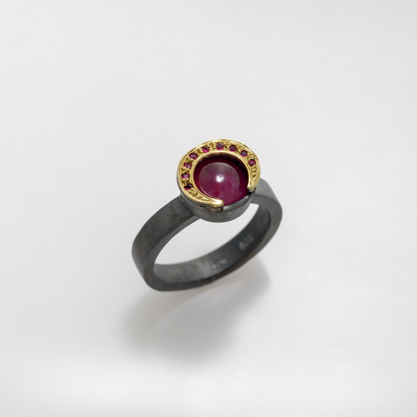 Silver round ring with ruby doublet stone