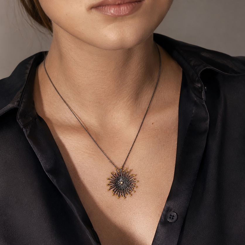 "Sea Urchin" Silver & Gold Pendant with Diamond