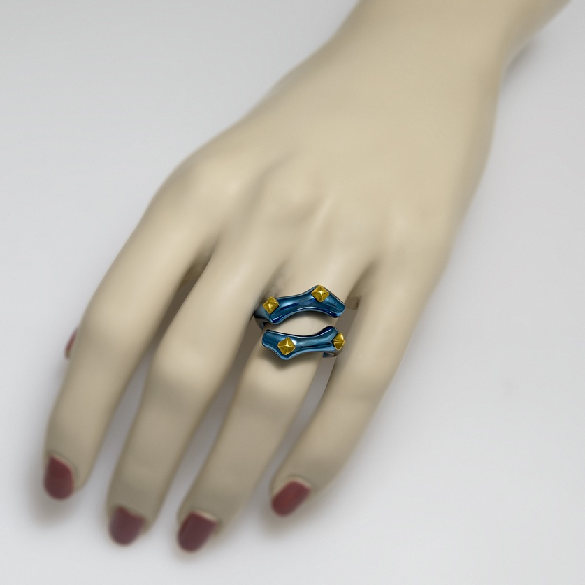 Titanium ring of bold style and design with gold details