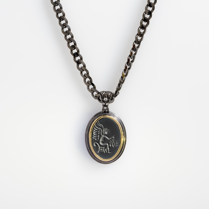 "Eros" Necklace with Engraved Hematite