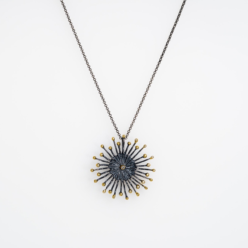 "Sea Urchin" Silver & Gold Pendant with Diamond