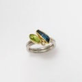 Beautiful ring with peridot, blue topaz and diamond
