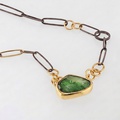 Distinctive Silver and Gold Necklace With Green Tourmaline