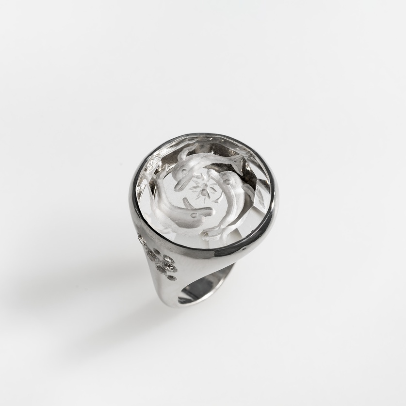 Ring with Dolphin Design on Engraved Quartz