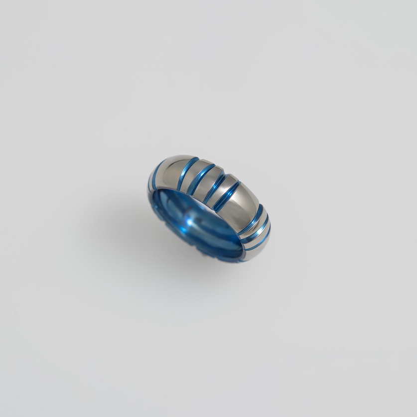 Striking Ring in Gray & Blue Titanium
