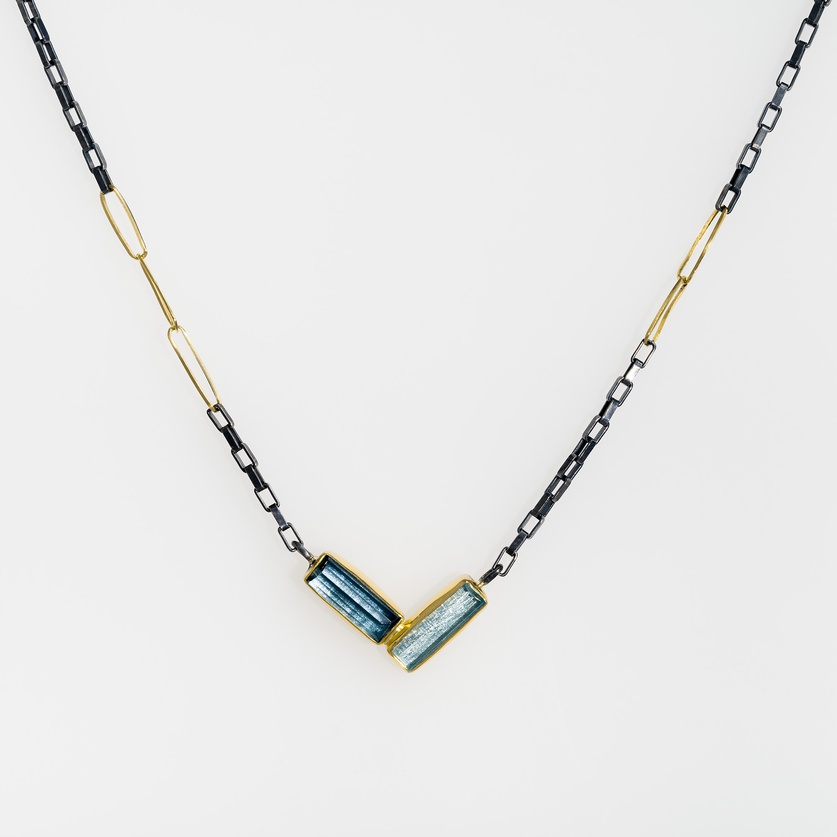 Beautiful Necklace in Silver & Gold with Aquamarine & Topaz