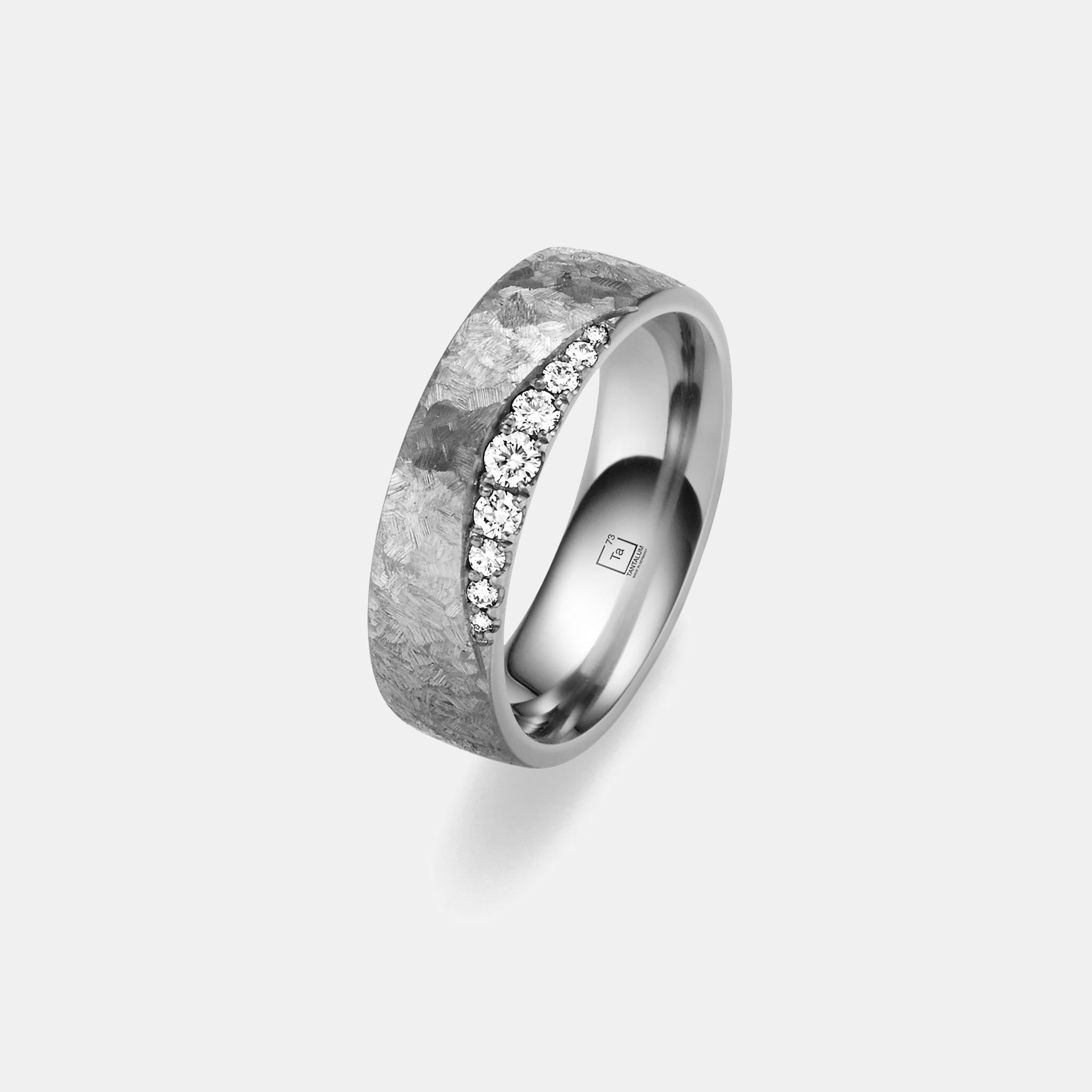 Tantalum Wedding Ring With Embossed Surface & Diamonds