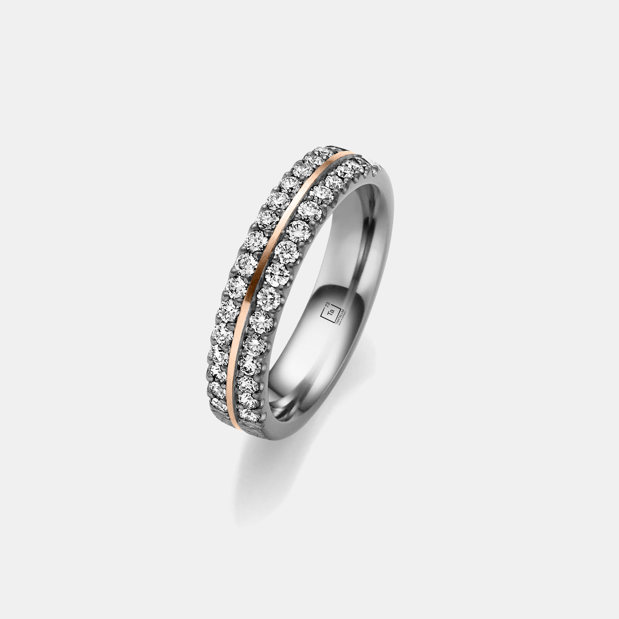 Tantalum Wedding Ring With Rose Gold Detailing & Double Row of Diamonds