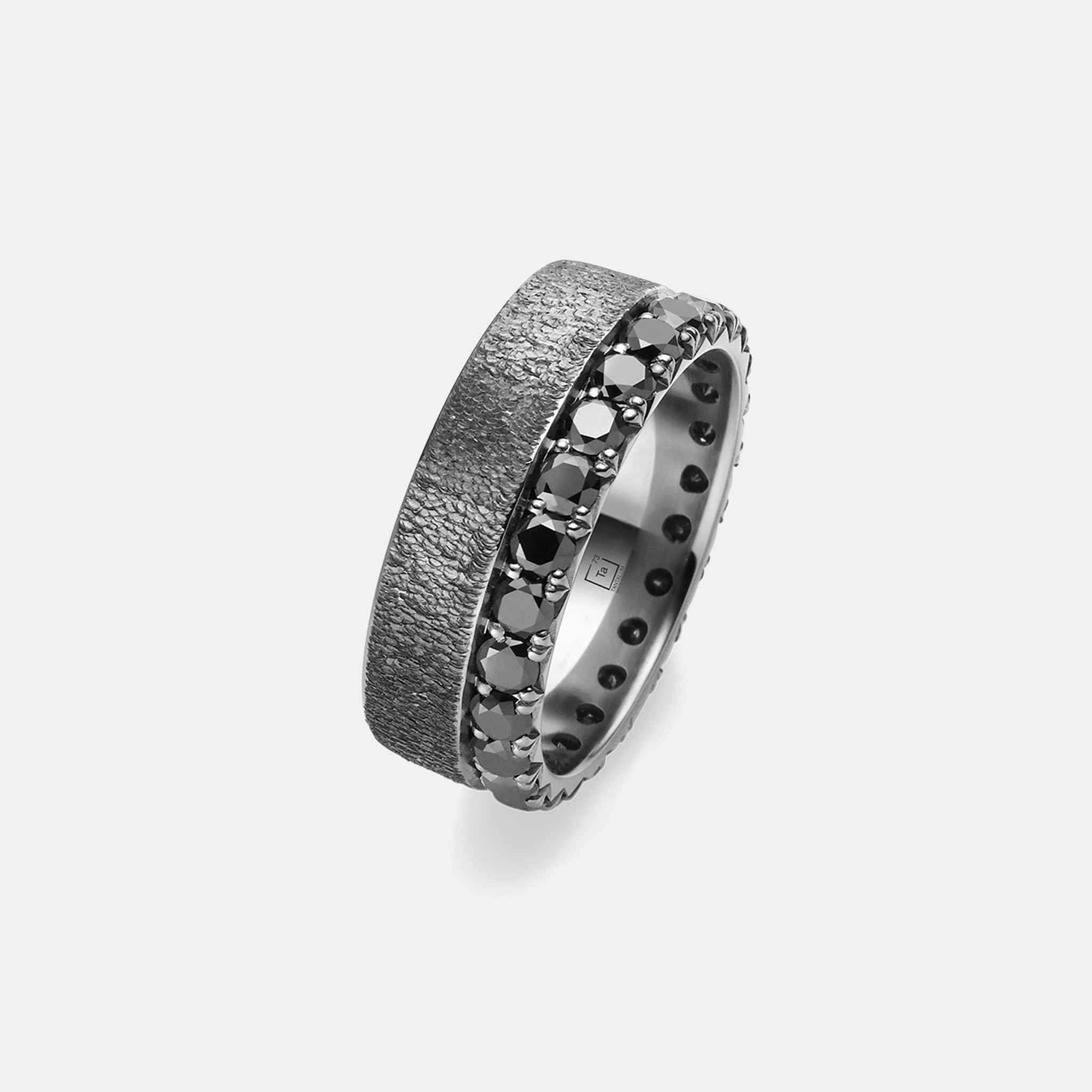 Tantalum Wedding Ring With Hammered Finish & Black Diamonds