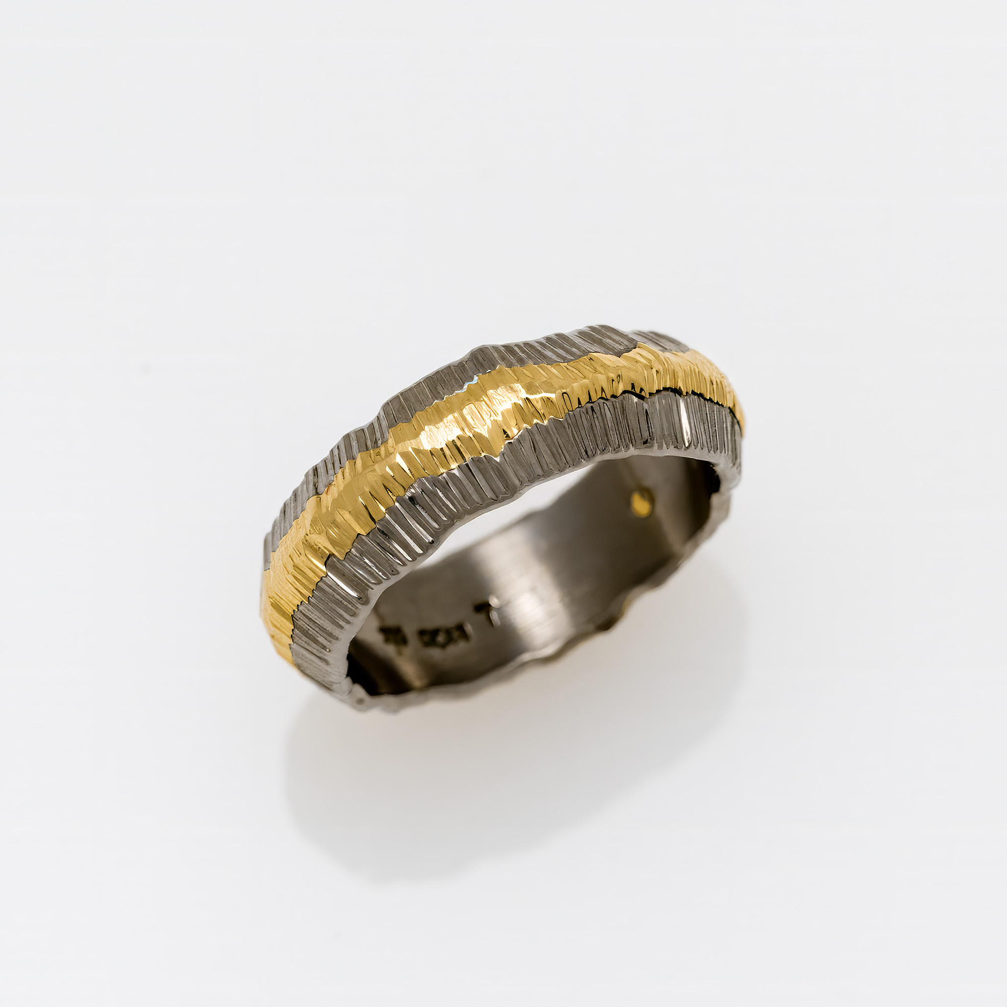 Distinctive Titanium & Gold Wedding Ring With Textured Finish