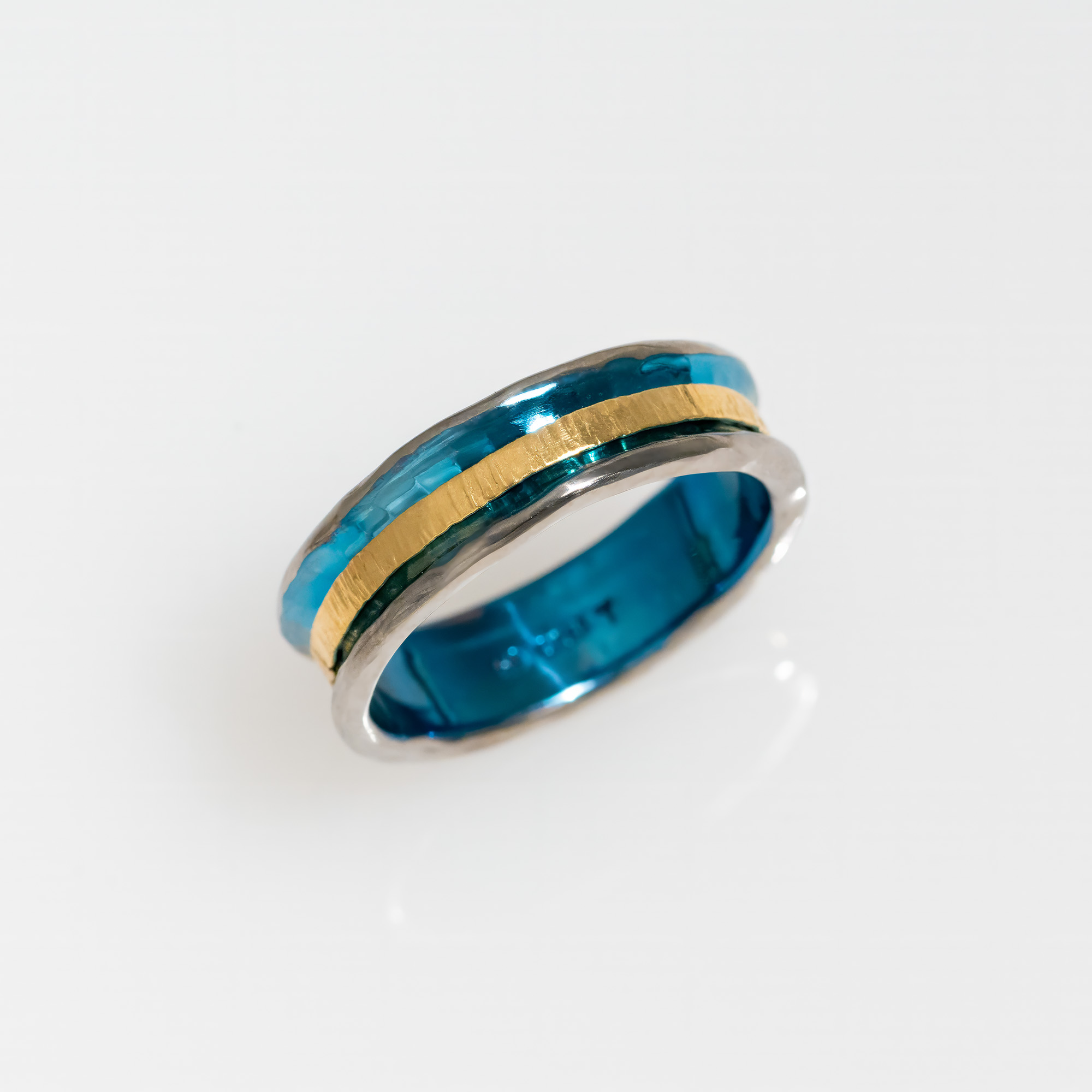 Beautiful Blue Titanium Wedding Ring With Gold Detail