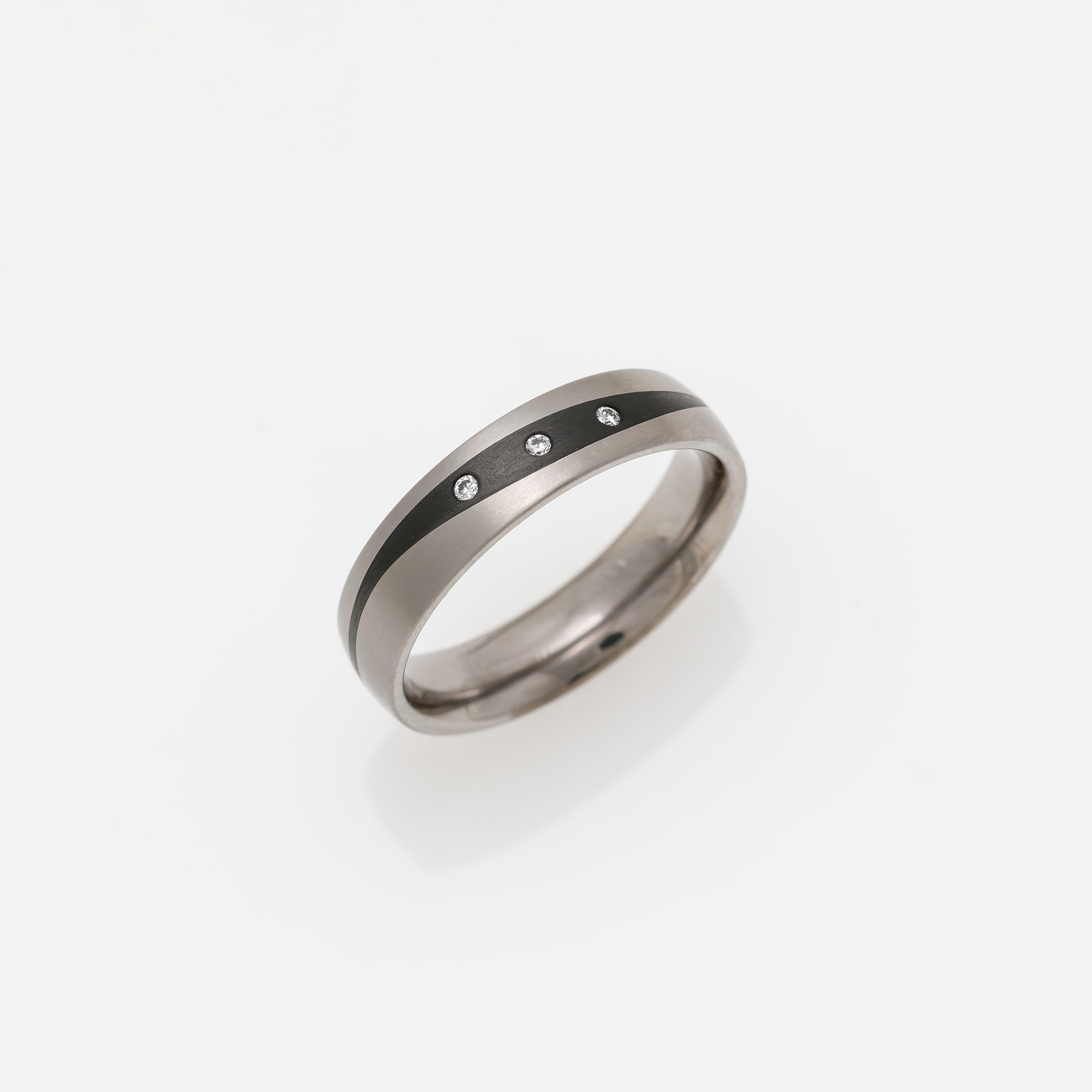 Titanium Wedding Ring with Carbon Fiber & Diamonds